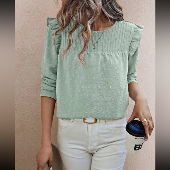 Boho Swiss Dot Ruffle Detail Blouse